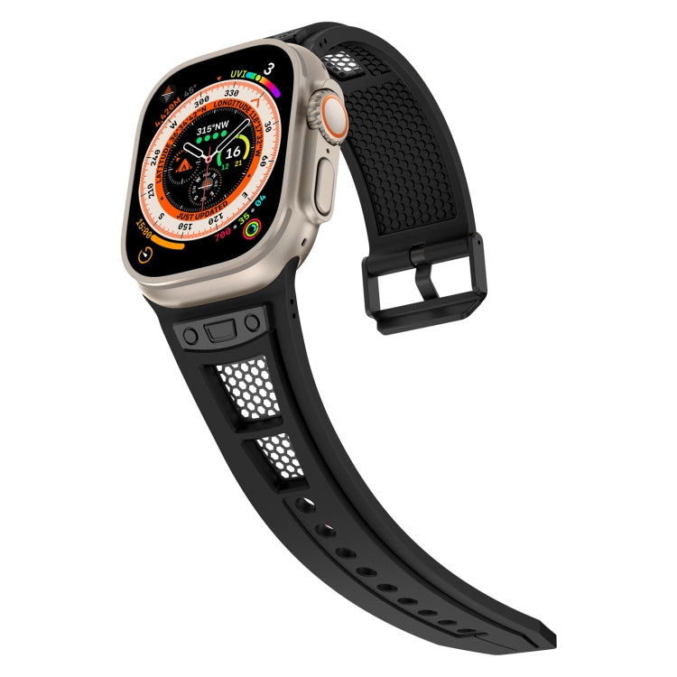 For Apple Watch Series 7 45mm Breathable Stainless Steel Mesh TPU Watch Band(Black Black) - Watch Bands by PMC TechLife | Online Shopping South Africa | PMC TechLife