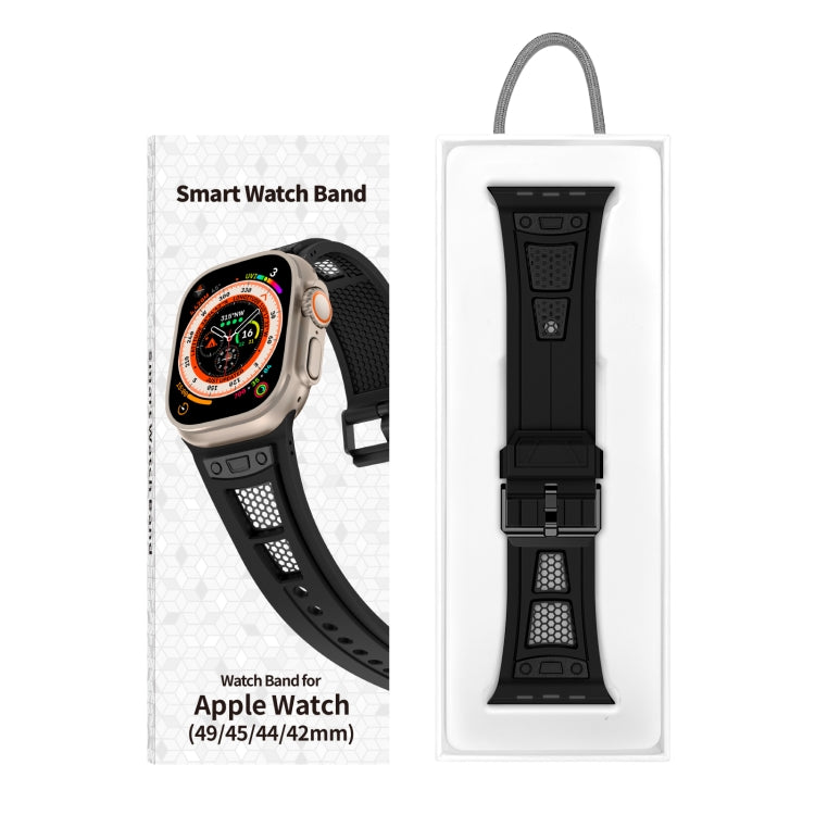 For Apple Watch Series 7 45mm Breathable Stainless Steel Mesh TPU Watch Band(Black Black) - Watch Bands by PMC TechLife | Online Shopping South Africa | PMC TechLife