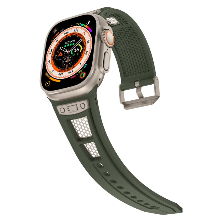 For Apple Watch Series 6 44mm Breathable Stainless Steel Mesh TPU Watch Band(Green Titanium) - Watch Bands by PMC TechLife | Online Shopping South Africa | PMC TechLife