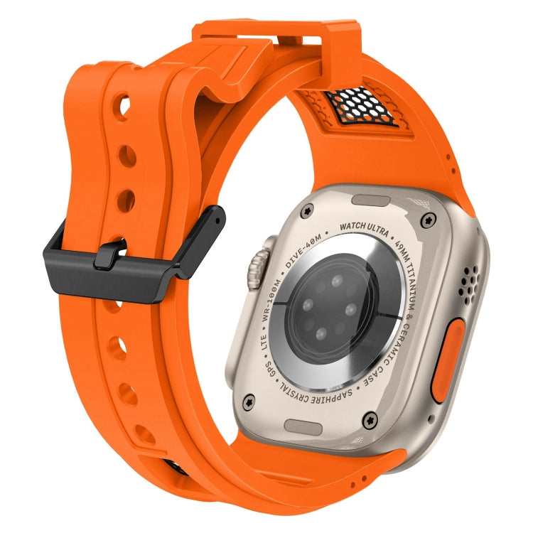 For  Apple Watch Series 4 44mm Breathable Stainless Steel Mesh TPU Watch Band(Orange Black) - free shipping - PMC TechLife - Order now!
