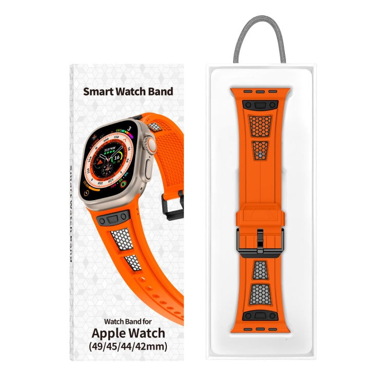 For  Apple Watch Series 4 44mm Breathable Stainless Steel Mesh TPU Watch Band(Orange Black) - free shipping - PMC TechLife - Order now!