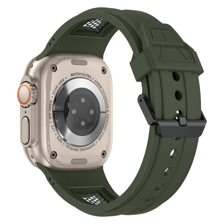 For Apple Watch Series 3 42mm Breathable Stainless Steel Mesh TPU Watch Band(Green Black) - Watch Bands by PMC TechLife | Online Shopping South Africa | PMC TechLife