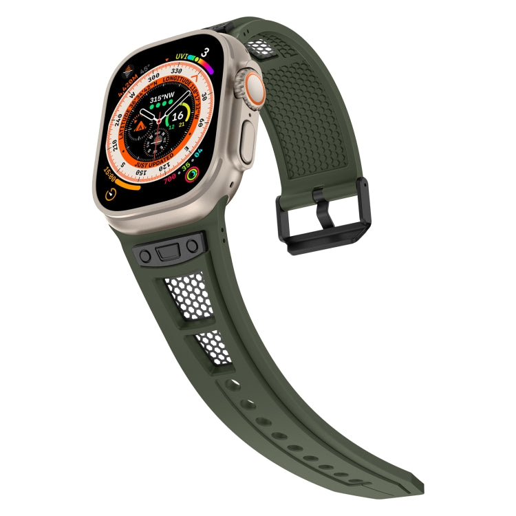 For Apple Watch Series 3 42mm Breathable Stainless Steel Mesh TPU Watch Band(Green Black) - Watch Bands by PMC TechLife | Online Shopping South Africa | PMC TechLife
