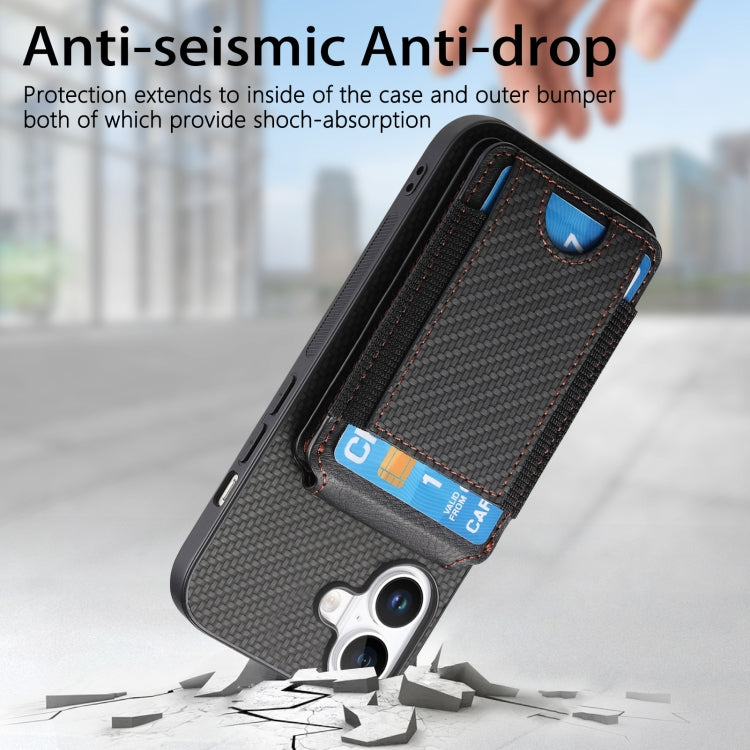 For iPhone 16 Plus Carbon Fiber Vertical Flip Wallet Stand Phone Case(Black) - free shipping - PMC Jewellery - Order now!