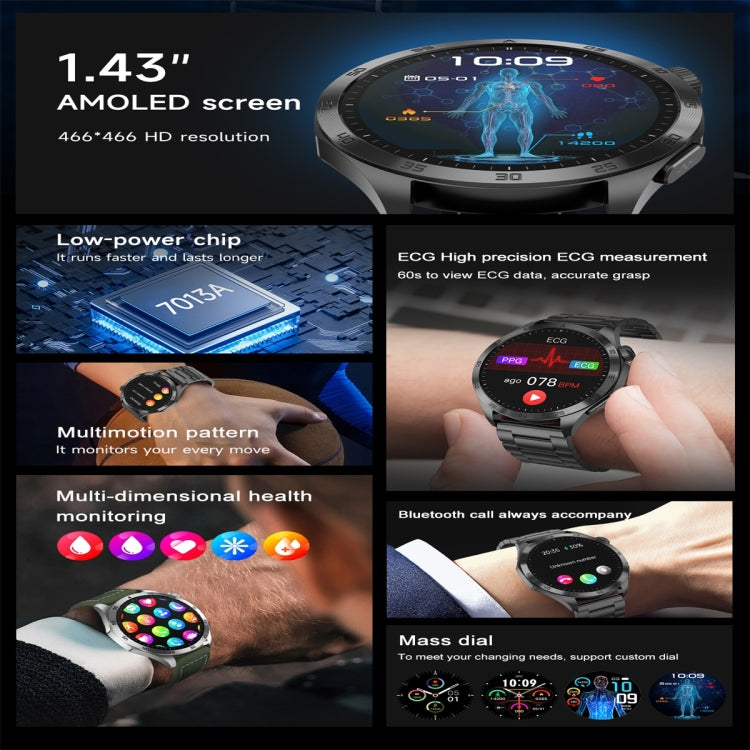 ET485 1.43 inch Color Screen Smart Watch Silicone Strap, Support Bluetooth Call / Micro-physical Examination(Silver) - free shipping - PMC TechLife - Order now!