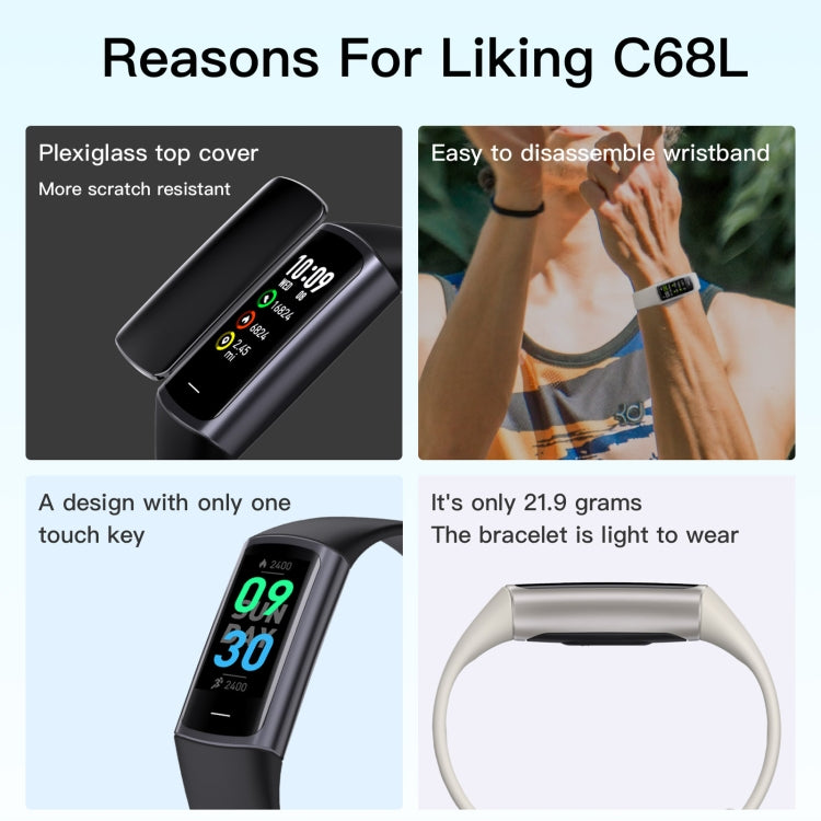 C68L IP67 Waterproof Smart Bracelet Sport Fitness Tracker(White) - free shipping - PMC TechLife - Order now!