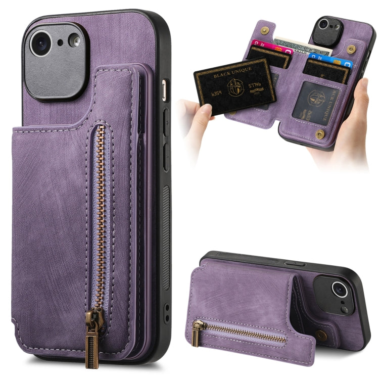 For iPhone 6 / 6s Retro Leather Zipper Wallet Back Phone Case(Purple) - free shipping - PMC TechLife - Order now!