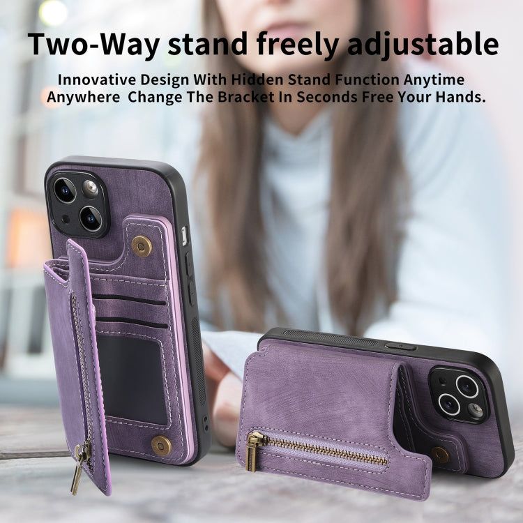 For iPhone 6 / 6s Retro Leather Zipper Wallet Back Phone Case(Purple) - free shipping - PMC TechLife - Order now!