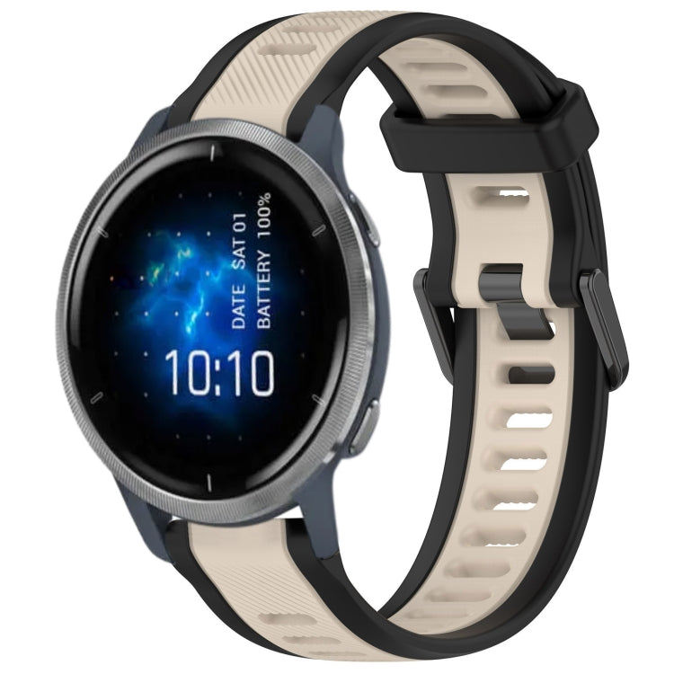 For Garmin Venu 2 22mm Two Color Textured Silicone Watch Band(Starlight + Black) - Watch Bands by PMC TechLife | Online Shopping South Africa | PMC TechLife