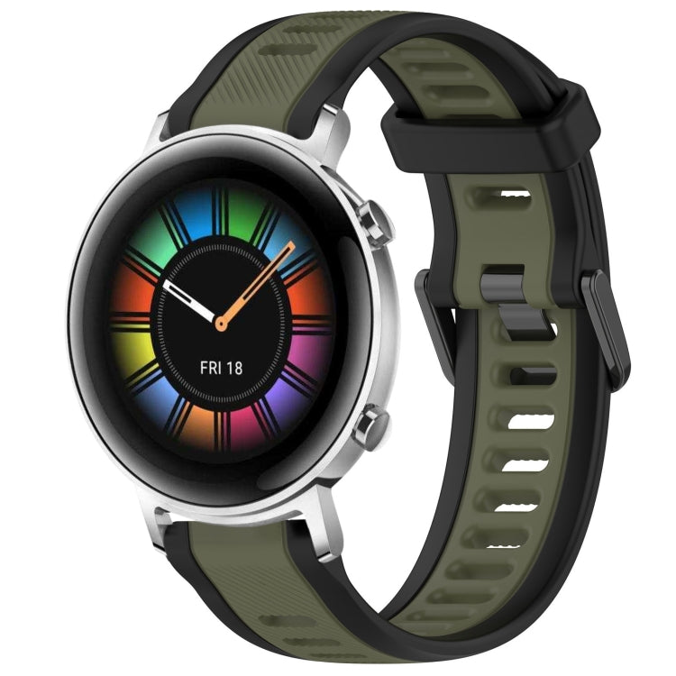 For Huawei Watch GT2 42mm 20mm Two Color Textured Silicone Watch Band(Green+Black) - Watch Bands by PMC TechLife | Online Shopping South Africa | PMC TechLife