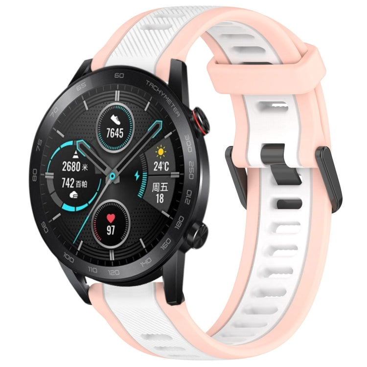 For Honor MagicWatch2 42mm 20mm Two Color Textured Silicone Watch Band(White+Pink) - Watch Bands by PMC TechLife | Online Shopping South Africa | PMC TechLife