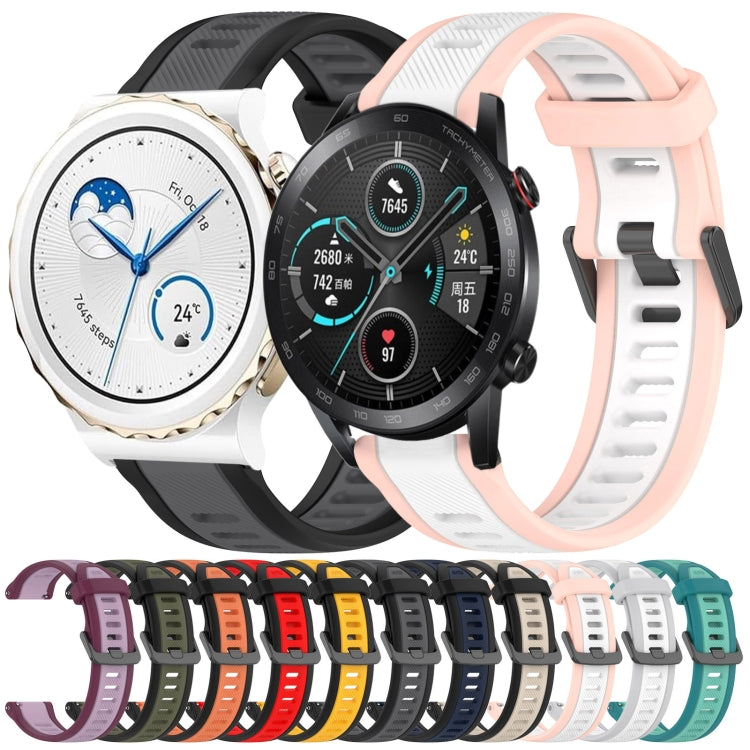 For Honor MagicWatch2 42mm 20mm Two Color Textured Silicone Watch Band(Midnight Blue+Black) - Watch Bands by PMC TechLife | Online Shopping South Africa | PMC TechLife