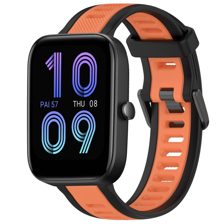 For Amazfit Bip 3 20mm Two-Color Textured Silicone Watch Band(Orange+Black) - Watch Bands by PMC TechLife | Online Shopping South Africa | PMC TechLife