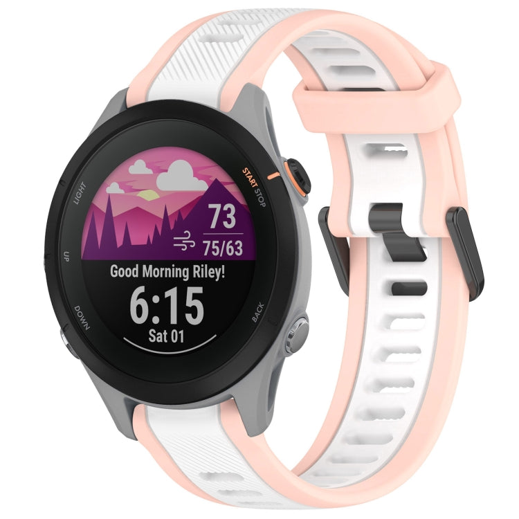 For Garmin Forerunner 255S 18mm Two Color Textured Silicone Watch Band(White+Pink) - Watch Bands by PMC TechLife | Online Shopping South Africa | PMC TechLife