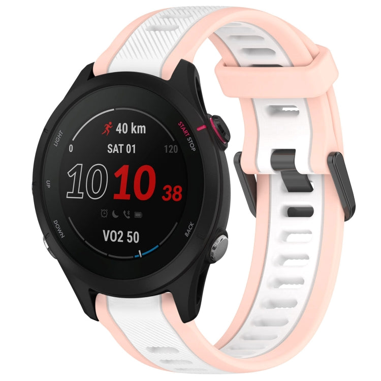For Garmin Forerunner 255S Music 18mm Two Color Textured Silicone Watch Band(White+Pink) - Watch Bands by PMC TechLife | Online Shopping South Africa | PMC TechLife