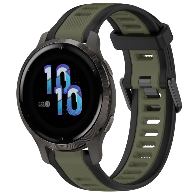 For Garmin Venu 2S 18mm Two Color Textured Silicone Watch Band(Green+Black) - Watch Bands by PMC TechLife | Online Shopping South Africa | PMC TechLife