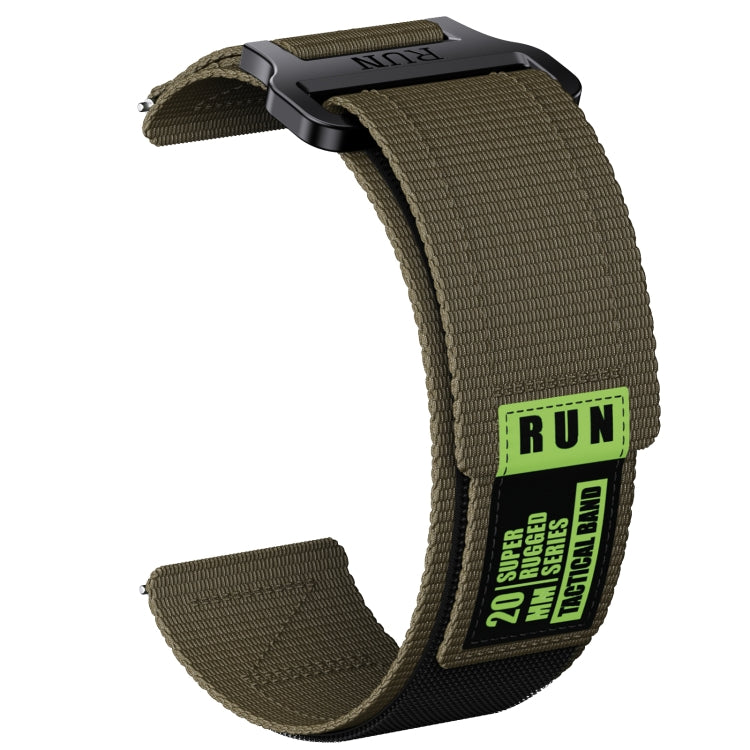 20mm Two Color Nylon Canvas Hook And Loop Fastener Watch Band(Army Green+Black) - 20mm Bands by PMC TechLife | Online Shopping South Africa | PMC TechLife