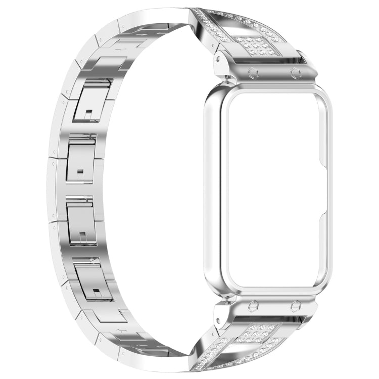 For Samsung Galaxy Fit 3 X Shaped Dual Row Diamond Metal Frame Watch Band(Silver) - free shipping - PMC TechLife - Order now!