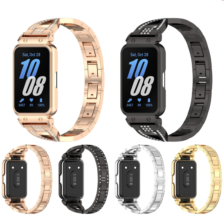 For Samsung Galaxy Fit 3 X Shaped Dual Row Diamond Metal Frame Watch Band(Rose Gold) - Watch Bands by PMC TechLife | Online Shopping South Africa | PMC TechLife | Buy Now Pay Later Mobicred