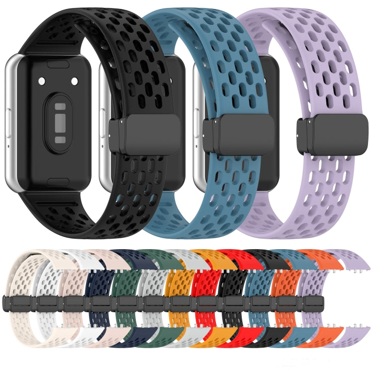 For Samsung Galaxy Fit 3 Hole Style Magnetic Folding Buckle Silicone Watch Band(Dark Green) - Watch Bands by PMC TechLife | Online Shopping South Africa | PMC TechLife