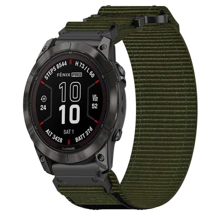 For Garmin Fenix 7X Pro 51mm 26mm Nylon Hook And Loop Fastener Watch Band(Army Green) - Watch Bands by PMC TechLife | Online Shopping South Africa | PMC TechLife
