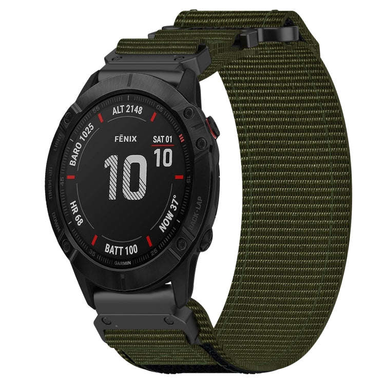 For Garmin Fenix 6X Sapphire 26mm Nylon Hook And Loop Fastener Watch Band(Army Green) - Watch Bands by PMC TechLife | Online Shopping South Africa | PMC TechLife