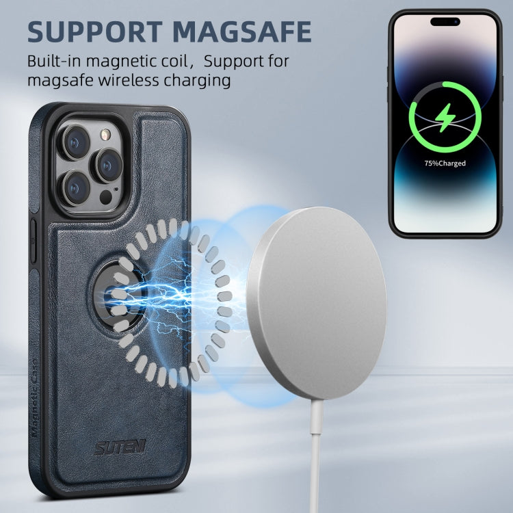 For iPhone 16 Pro Suteni G1 Magsafe Leather Back Phone Case(Blue) - free shipping - PMC Jewellery - Order now!