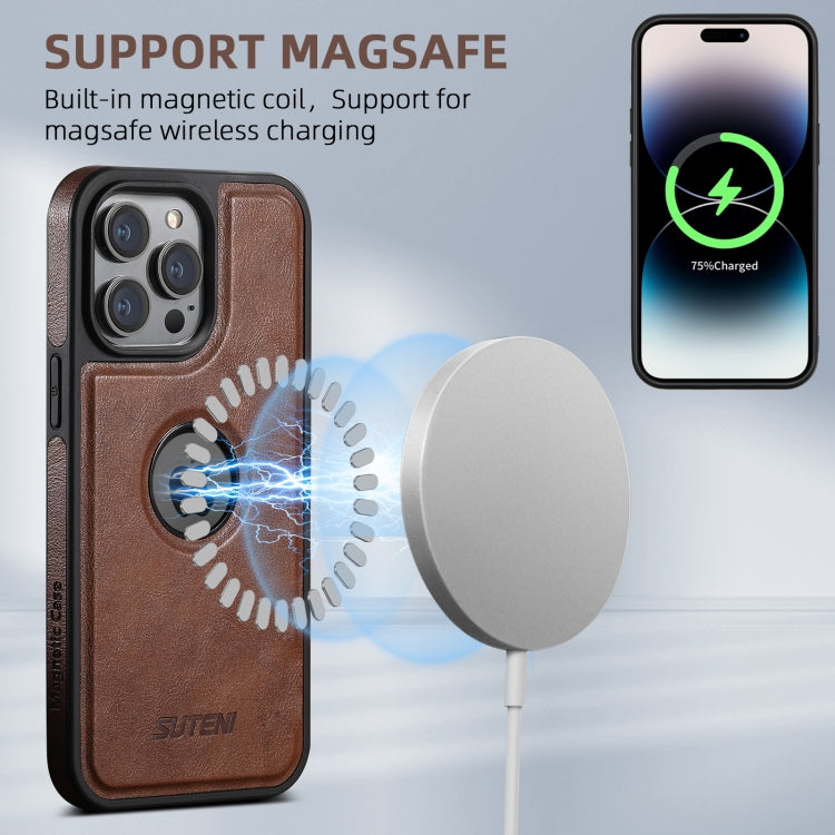 For iPhone 16 Pro Max Suteni G1 Magsafe Leather Back Phone Case(Brown) - iPhone 16 Pro Max Cases by Suteni | Online Shopping South Africa | PMC Jewellery | Buy Now Pay Later Mobicred