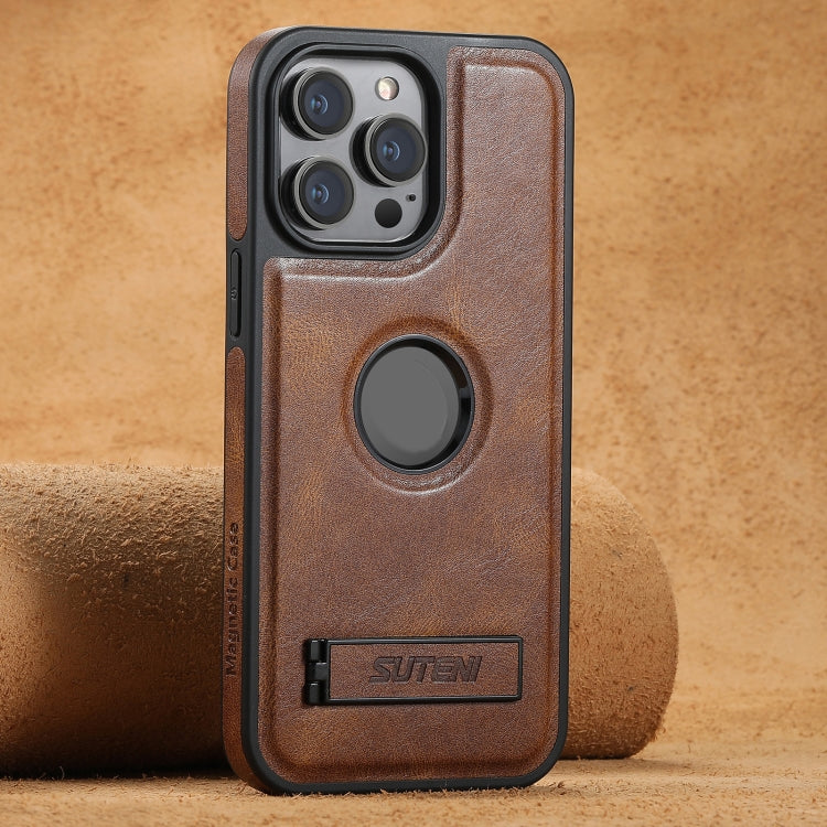 For iPhone 16 Pro Max Suteni G2 Magsafe Oil Wax Leather Back Phone Case with Holder(Brown) - free shipping - PMC Jewellery - Order now!