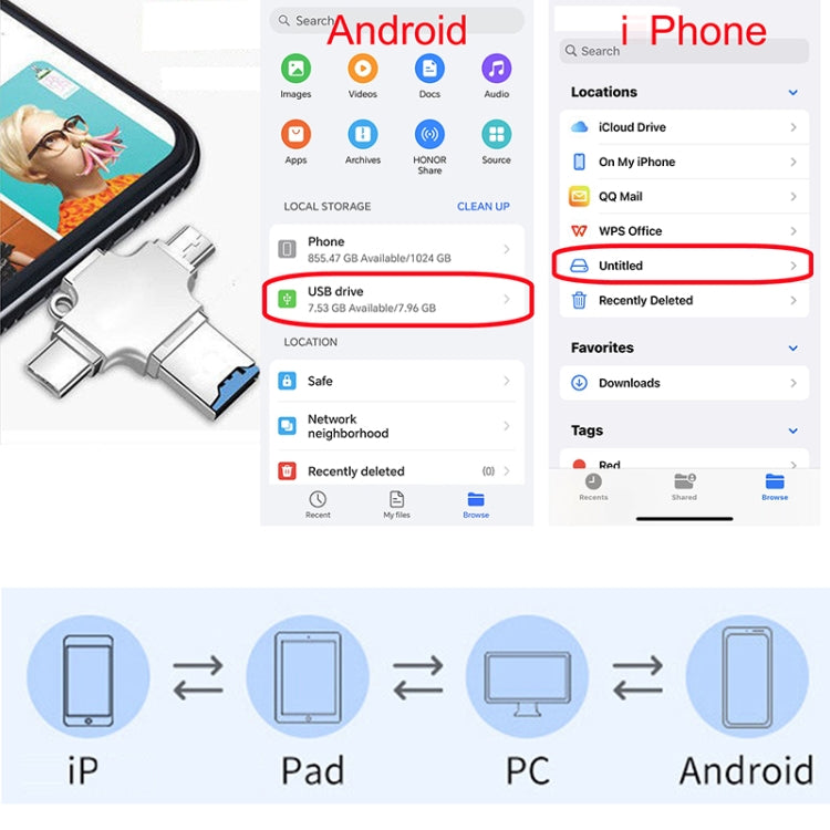 4 in 1 USB-C / Type-C  USB 2.0 + Micro USB + 8 Pin Adapter TF Card Reader, Memory Card:64GB(Sliver) - U Disk & Card Reader by PMC TechLife | Online Shopping South Africa | PMC TechLife | Buy Now Pay Later Mobicred