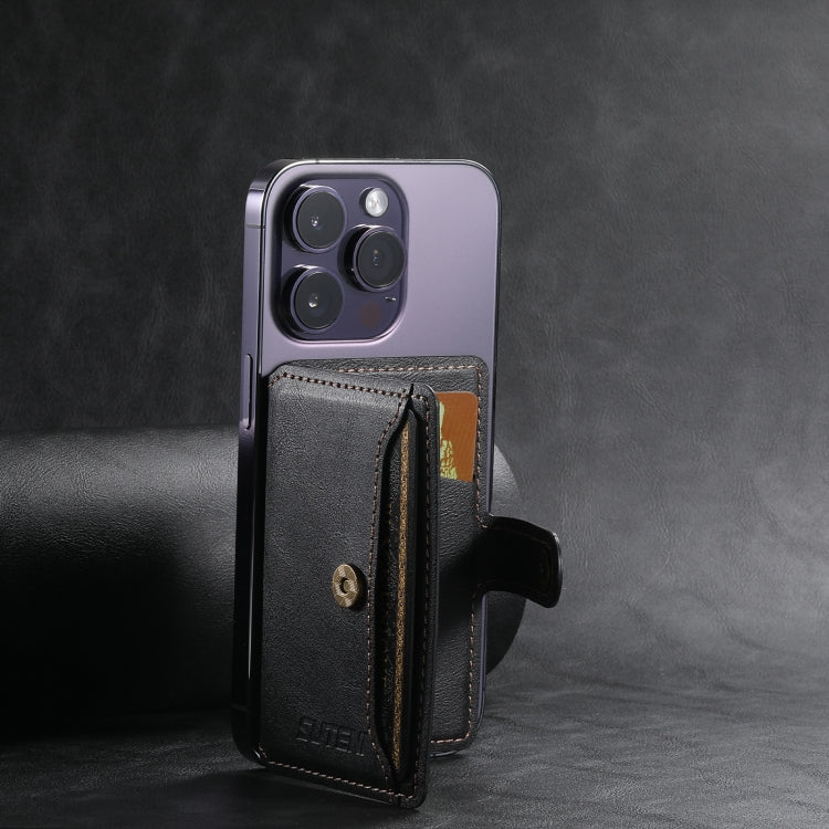 Suteni S2 Phone Magnetic Card Case Card Sleeve MagSafe Magnetic Coil PU Leather(Black) - free shipping - PMC Jewellery - Order now!