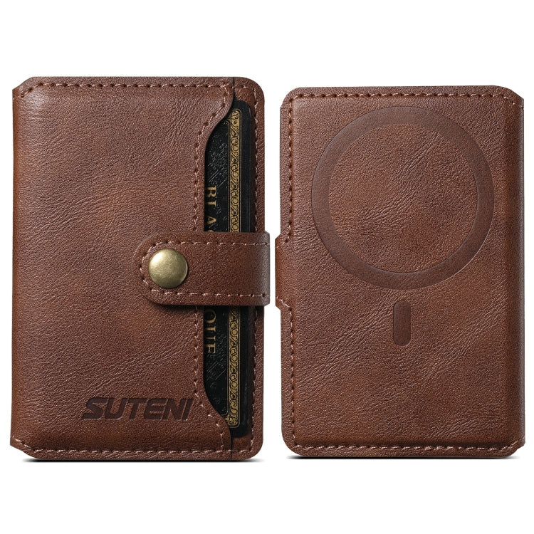 Suteni S2 Phone Magnetic Card Case Card Sleeve MagSafe Magnetic Coil PU Leather(Brown) - Adhesive Card Holders by Suteni | Online Shopping South Africa | PMC Jewellery | Buy Now Pay Later Mobicred