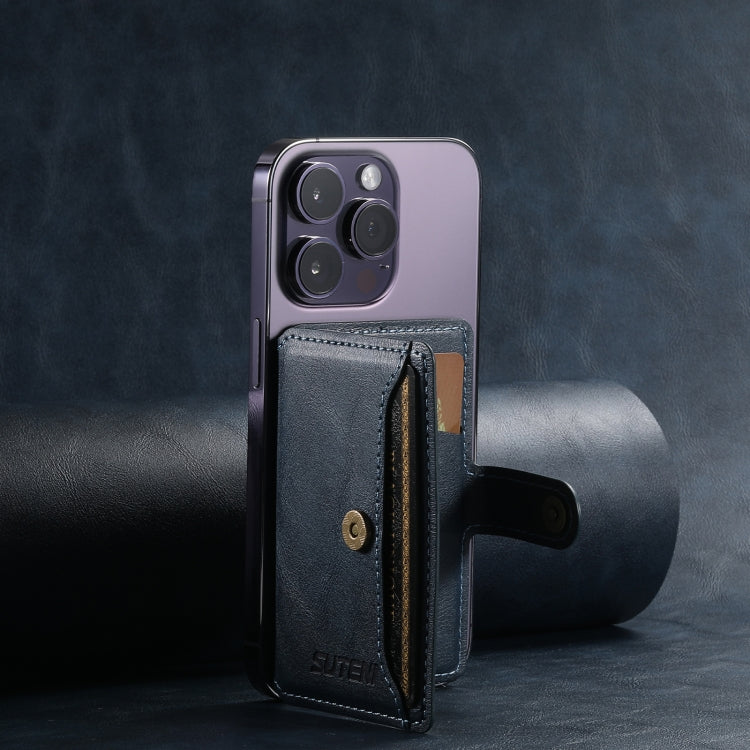 Suteni S2 Phone Magnetic Card Case Card Sleeve MagSafe Magnetic Coil PU Leather(Blue) - free shipping - PMC Jewellery - Order now!