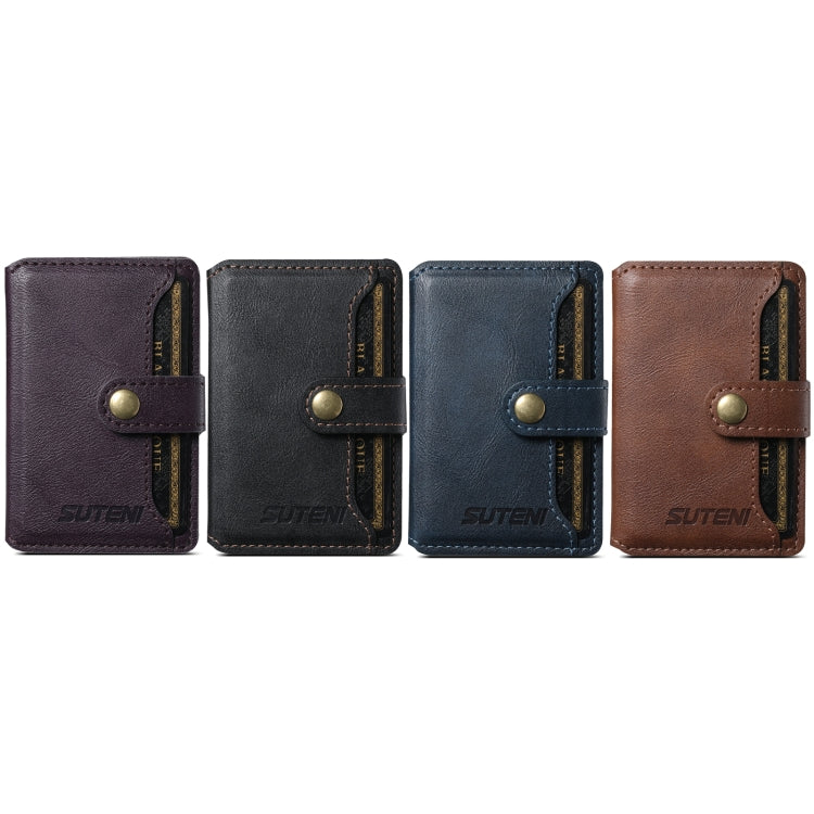 Suteni S2 Phone Magnetic Card Case Card Sleeve MagSafe Magnetic Coil PU Leather(Brown) - Adhesive Card Holders by Suteni | Online Shopping South Africa | PMC Jewellery | Buy Now Pay Later Mobicred
