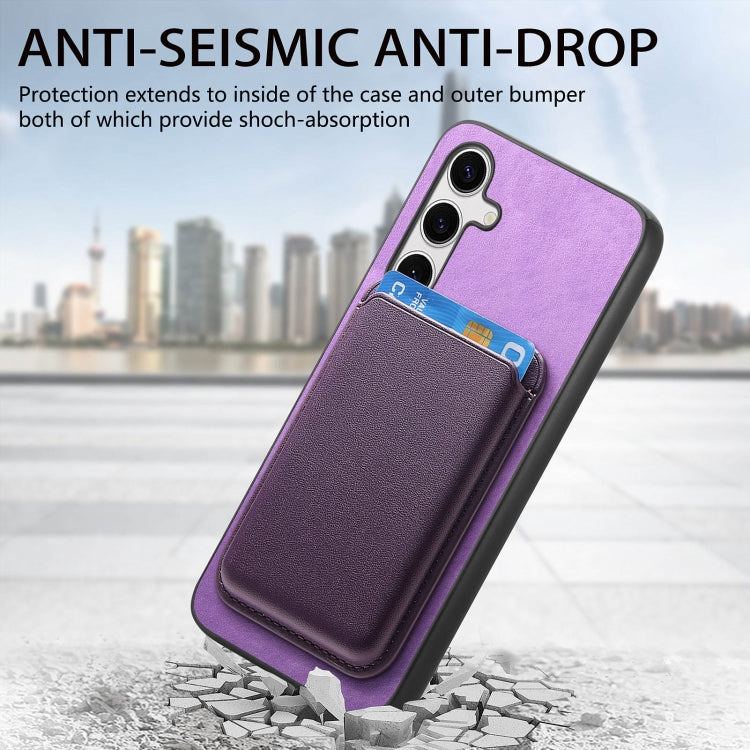 For Samsung Galaxy S25 5G Retro Magsafe Card Bag PU Back Cover Phone Case(Purple) - Galaxy S25 5G Cases by PMC Jewellery | Online Shopping South Africa | PMC Jewellery | Buy Now Pay Later Mobicred