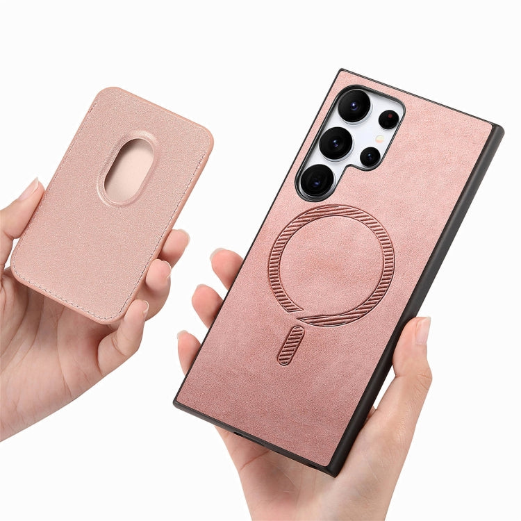 For Samsung Galaxy S25 Ultra 5G Retro Magsafe Card Bag PU Back Cover Phone Case(Pink) - Galaxy S25 Ultra 5G Cases by PMC Jewellery | Online Shopping South Africa | PMC Jewellery | Buy Now Pay Later Mobicred