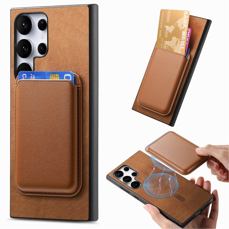 For Samsung Galaxy S25 Ultra 5G Retro Magsafe Card Bag PU Back Cover Phone Case(Brown) - Galaxy S25 Ultra 5G Cases by PMC Jewellery | Online Shopping South Africa | PMC Jewellery | Buy Now Pay Later Mobicred
