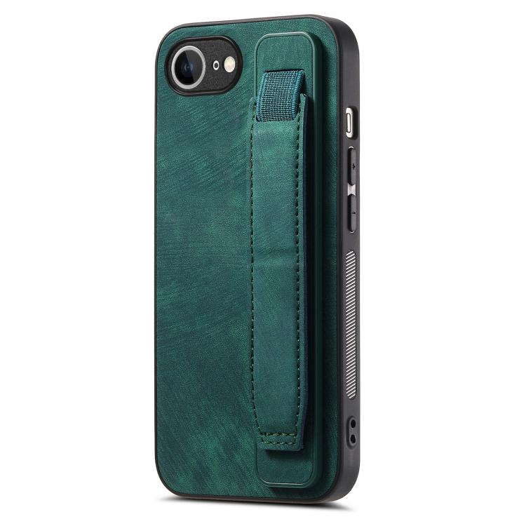 For iPhone 16e Retro Wristband Holder Leather Back Phone Case(Green) - iPhone 16e Cases by PMC TechLife | Online Shopping South Africa | PMC TechLife | Buy Now Pay Later Mobicred