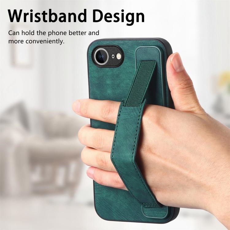 For iPhone 16e Retro Wristband Holder Leather Back Phone Case(Green) - iPhone 16e Cases by PMC TechLife | Online Shopping South Africa | PMC TechLife | Buy Now Pay Later Mobicred