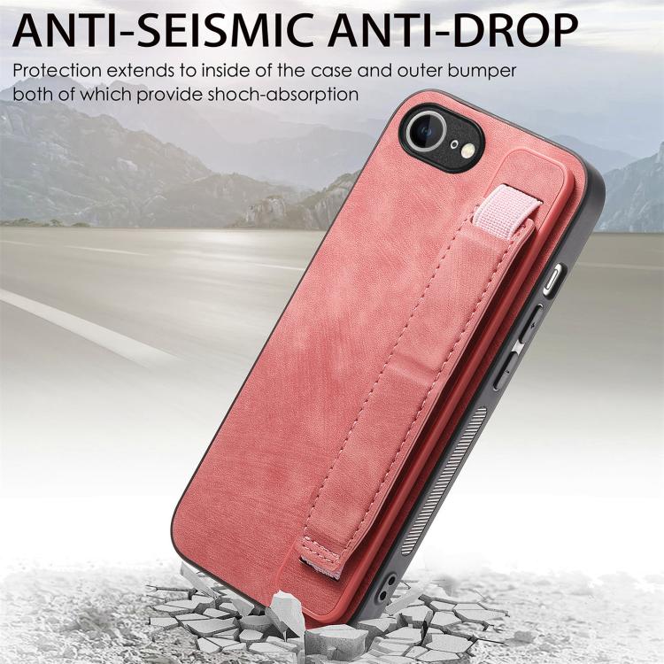 For iPhone 16e Retro Wristband Holder Leather Back Phone Case(Pink) - iPhone 16e Cases by PMC TechLife | Online Shopping South Africa | PMC TechLife | Buy Now Pay Later Mobicred