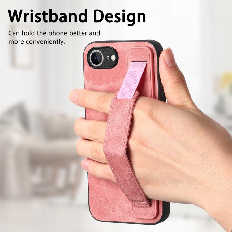 For iPhone 16e Retro Wristband Holder Leather Back Phone Case(Pink) - iPhone 16e Cases by PMC TechLife | Online Shopping South Africa | PMC TechLife | Buy Now Pay Later Mobicred