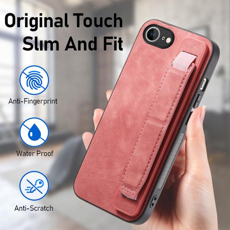 For iPhone 16e Retro Wristband Holder Leather Back Phone Case(Pink) - iPhone 16e Cases by PMC TechLife | Online Shopping South Africa | PMC TechLife | Buy Now Pay Later Mobicred