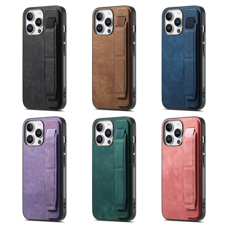 For iPhone 16e Retro Wristband Holder Leather Back Phone Case(Black) - iPhone 16e Cases by PMC TechLife | Online Shopping South Africa | PMC TechLife | Buy Now Pay Later Mobicred
