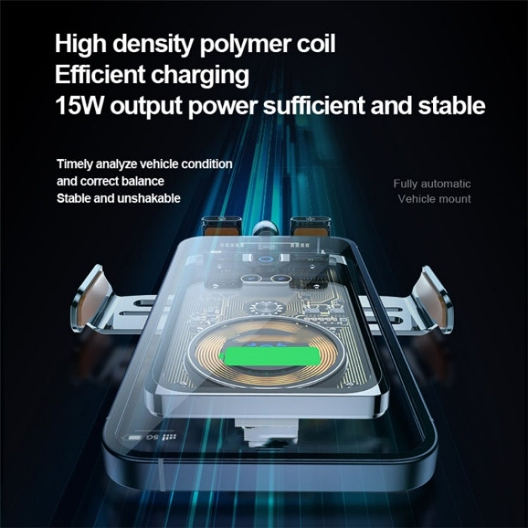 F18 With Infrared Sensor Phone Charging Aluminum Alloy Bracket Car Wireless Charger(Transparent Black) - Wireless Charging Pads by PMC TechLife | Online Shopping South Africa | PMC TechLife | Buy Now Pay Later Mobicred