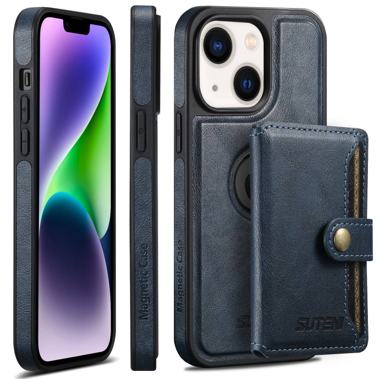 For iPhone 14 Suteni M1 Oil Wax MagSafe Detachable Horizontal Card Bag Phone Case(Blue) - free shipping - PMC Jewellery - Order now!