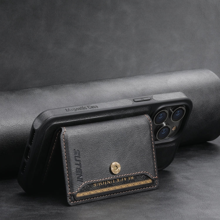 For iPhone 13 Pro Max Suteni M1 Oil Wax MagSafe Detachable Horizontal Card Bag Phone Case(Black) - free shipping - PMC Jewellery - Order now!