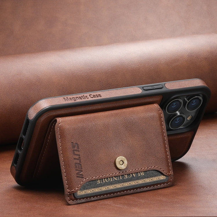 For iPhone 13 Pro Max Suteni M1 Oil Wax MagSafe Detachable Horizontal Card Bag Phone Case(Brown) - free shipping - PMC Jewellery - Order now!