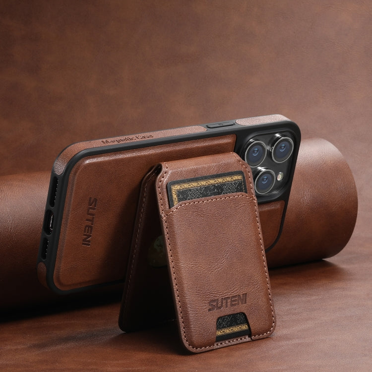 For iPhone 12 Pro Max Suteni M2 Oil Wax MagSafe Horizontal Card Bag Phone Case(Brown) - free shipping - PMC Jewellery - Order now!