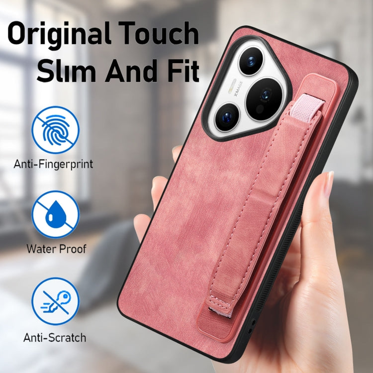 For Huawei Pura 70 Retro Wristband Holder Leather Back Phone Case(Pink) - Huawei Cases by PMC Jewellery | Online Shopping South Africa | PMC Jewellery | Buy Now Pay Later Mobicred