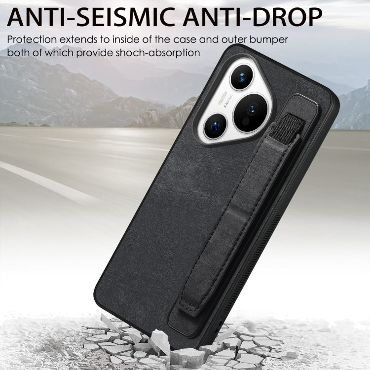 For Huawei Pura 70 Retro Wristband Holder Leather Back Phone Case(Black) - Huawei Cases by PMC Jewellery | Online Shopping South Africa | PMC Jewellery | Buy Now Pay Later Mobicred